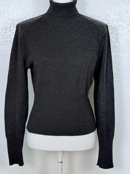 Searle Sweaters - Searle 100% Cashmere Turtleneck Leather Patch Dark Academia Sweater Sz L